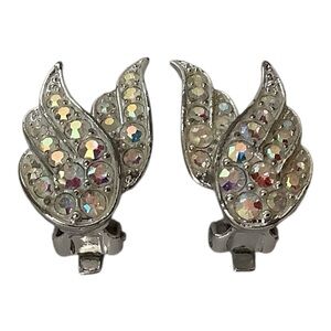 Vintage Sarah Coventry Signed Wing AB Rhinestone Clip On Earrings PAT. PEND.